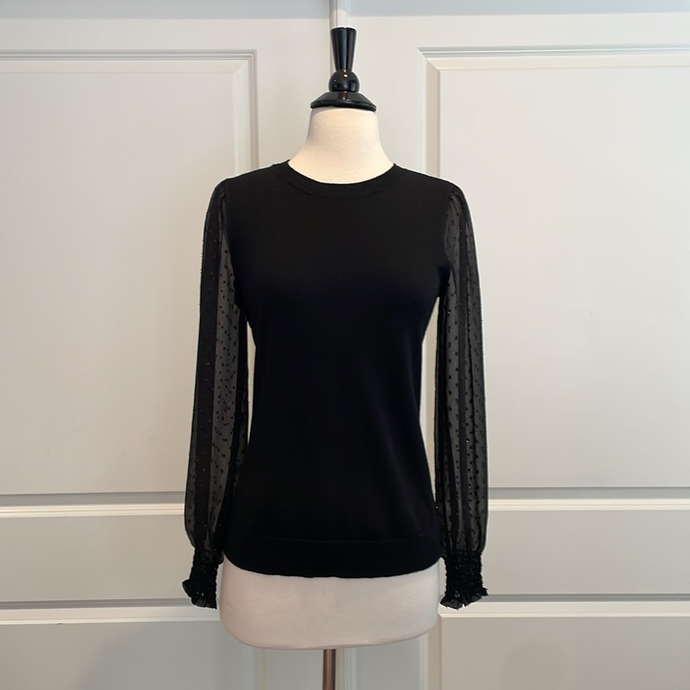 LOFT by Ann Taylor Black Women's Top Sweater Shirt Long Sleeve w sheer sleeves.
